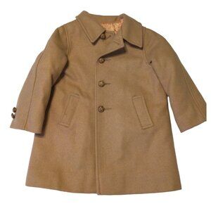Vintage Fieldston Childs Kids Wool Coat Size 4T Tan Pockets Buttons Quilt Lined